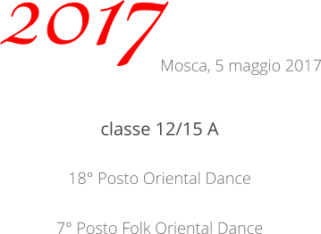 classe 12/15 A 18° Posto Oriental Dance 7° Posto Folk Oriental Dance 2017 Mosca, 5 maggio 2017